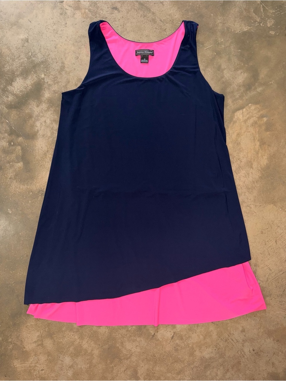 Jessica Howard Navy Hot Pink Asymmetrical Layered Colorblock Dress 16